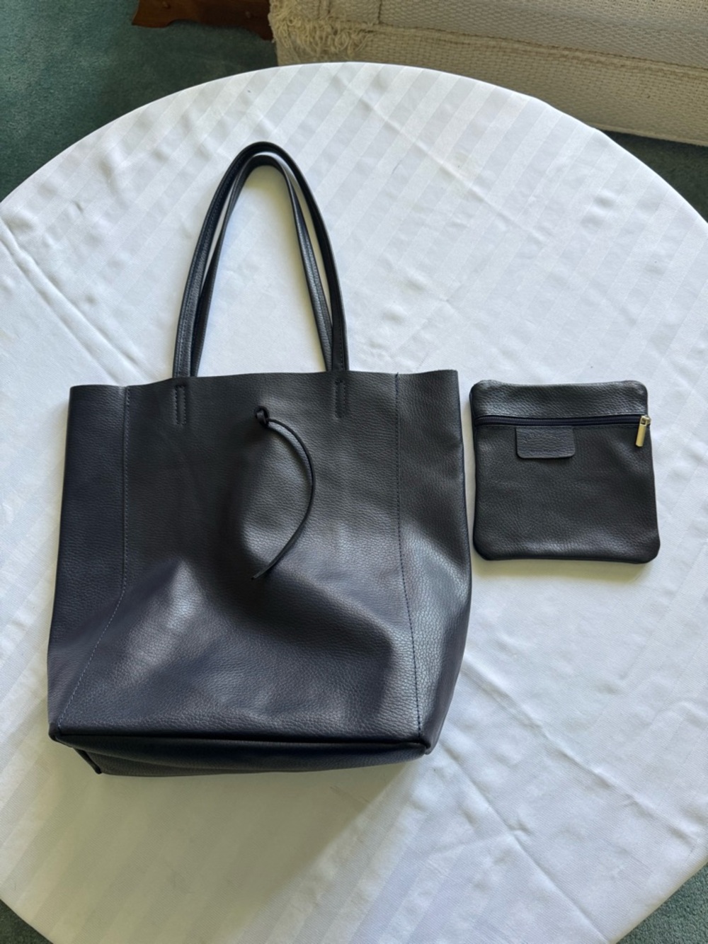 Vera Pelle Leather shopper Tote Bag with Pouch - Women's Everyday Tote